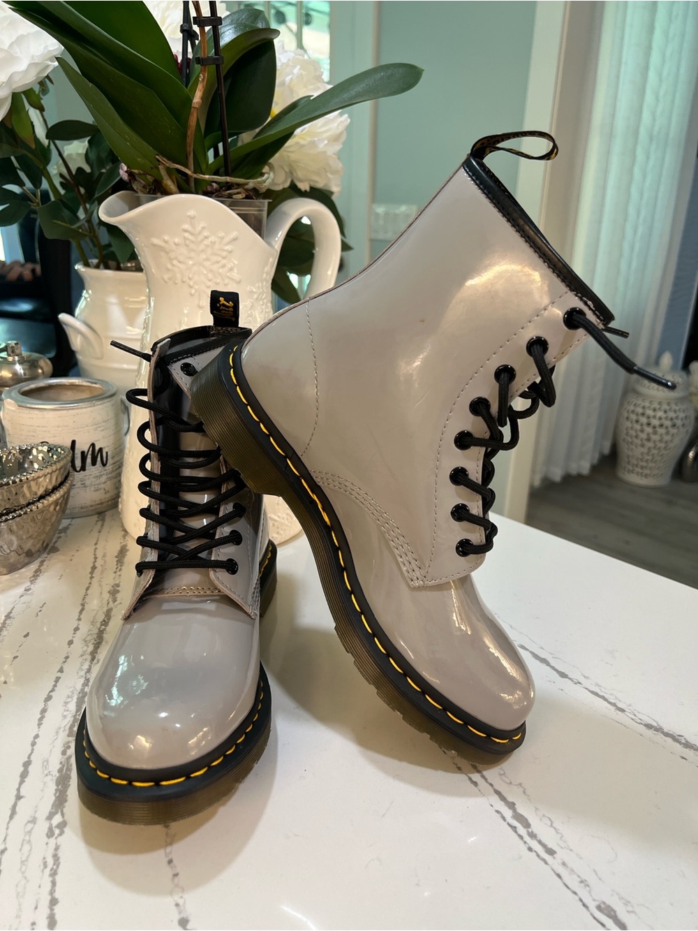 Dr. Martens 1460 Zinc Grey Patent Lamper Boots Sz 10 - Picture 4 of 16